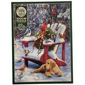Cobble Hill Snow Winter Birds Puppy 1000 Piece Puzzle